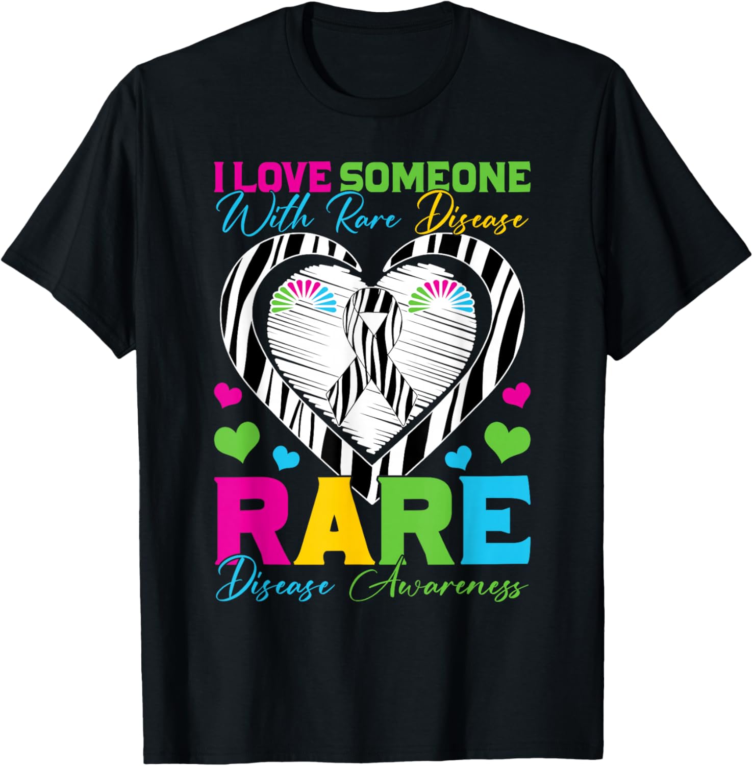 I Love Someone with Rare Disease Awareness Day Zebra Ribbon T-Shirt - T-Shirt | Black