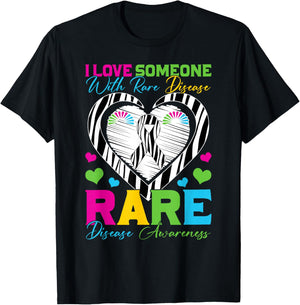 I Love Someone with Rare Disease Awareness Day Zebra Ribbon T-Shirt - T-Shirt | Black