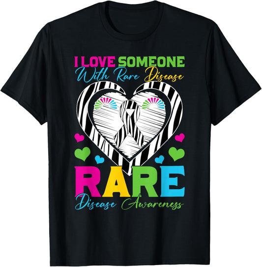 I Love Someone with Rare Disease Awareness Day Zebra Ribbon T-Shirt - T-Shirt | Black