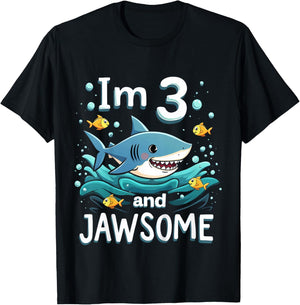Kids I’m 3 and Jawsome Shark 3rd Birthday for Kids T-Shirt - T-Shirt | Black