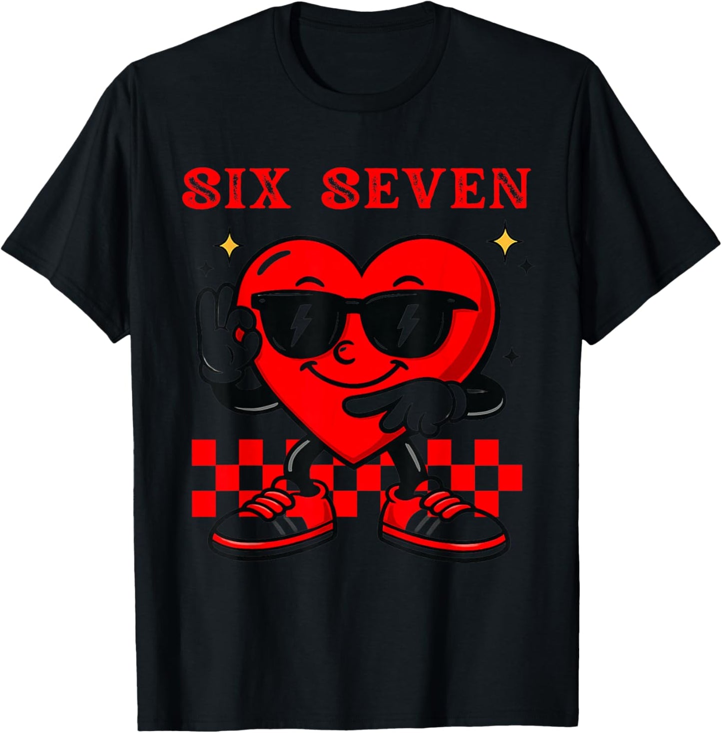 Groovy 6 7 Meme Heart Gen Alpha Six Seven 67 Valentine’s Day T-Shirt - T-Shirt | Black