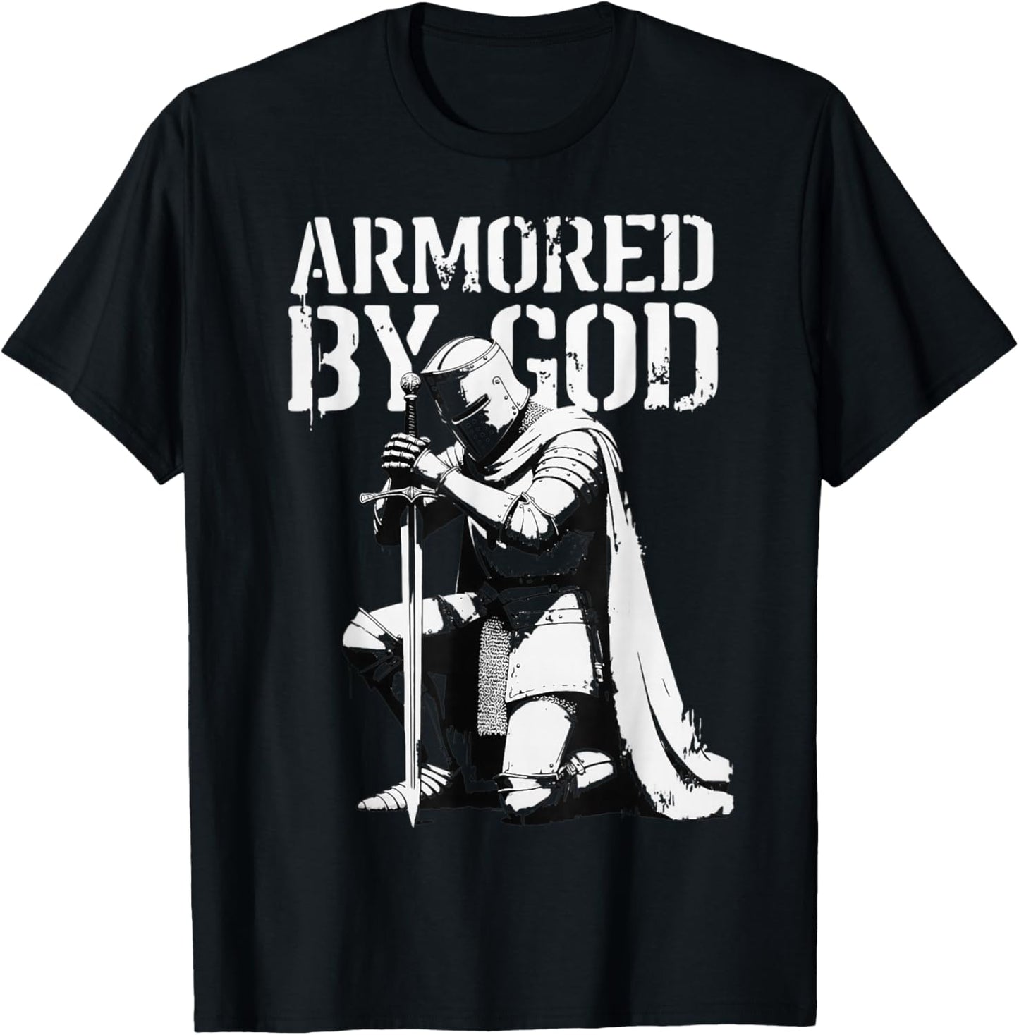 Vintage Christian Knight in Prayer Armored by God T-Shirt - T-Shirt | Black