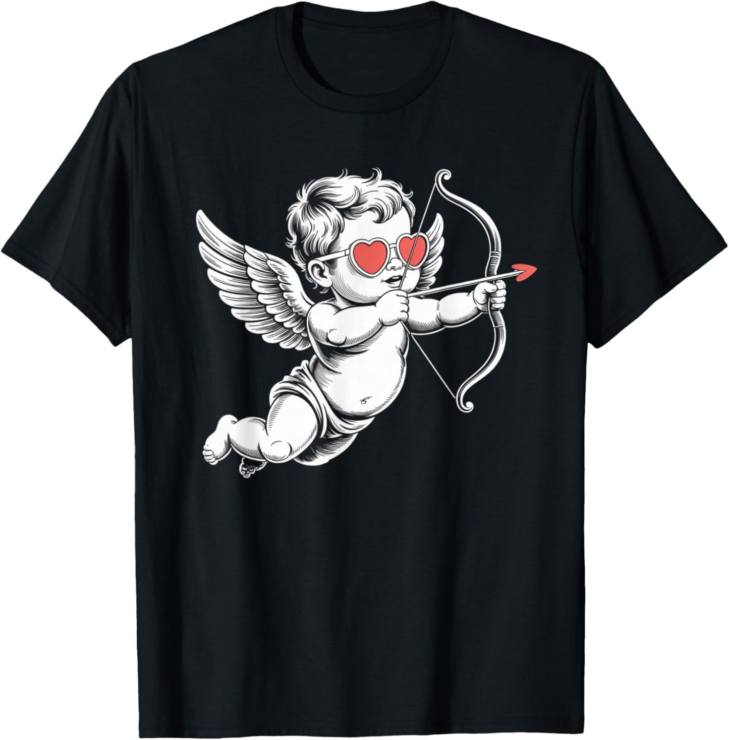 Valentines Day Cupid Angel with Heart Sunglasses T-Shirt - T-Shirt | Black