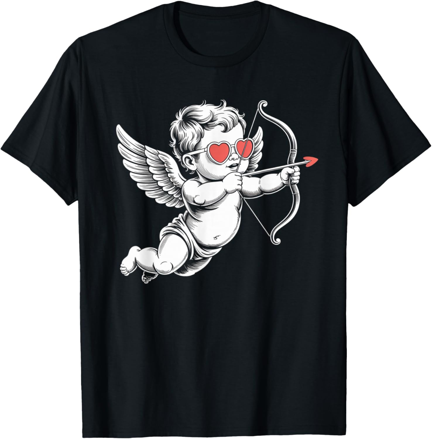 Valentines Day Cupid Angel with Heart Sunglasses T-Shirt - T-Shirt | Black