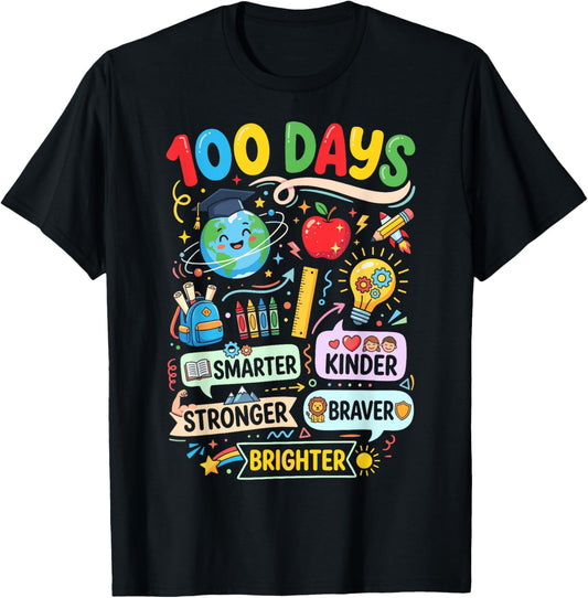 Happy 100 Days of School 100th Day of School Kids Boys Girls T-Shirt - T-Shirt | Black