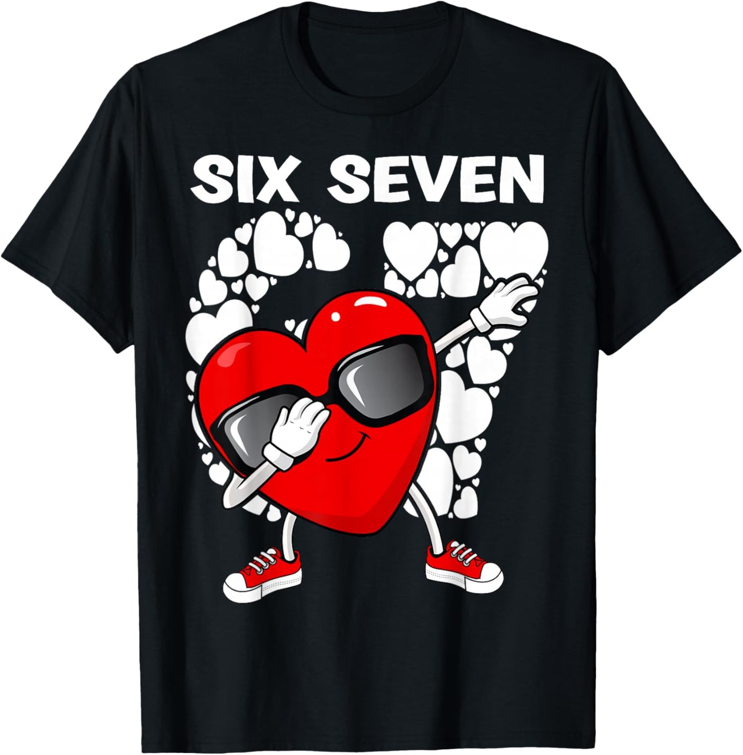 Valentines Day Boys Kids Girls Hearts Dabbing six Seven 67 T-Shirt - T-Shirt | Black