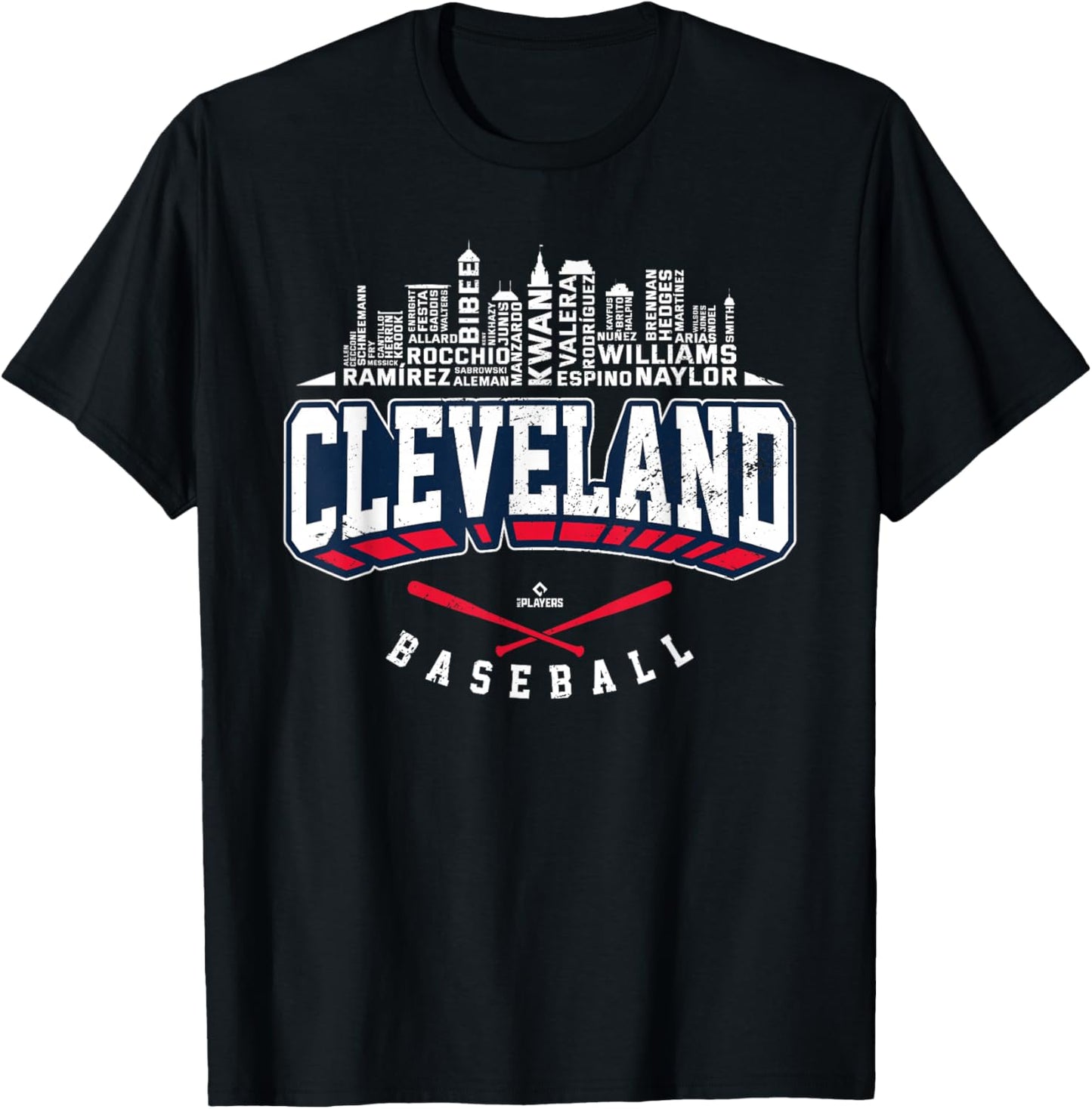 2025 Cleveland Team Skyline Word Art José Ramírez MLBPA T-Shirt - T-Shirt | Black