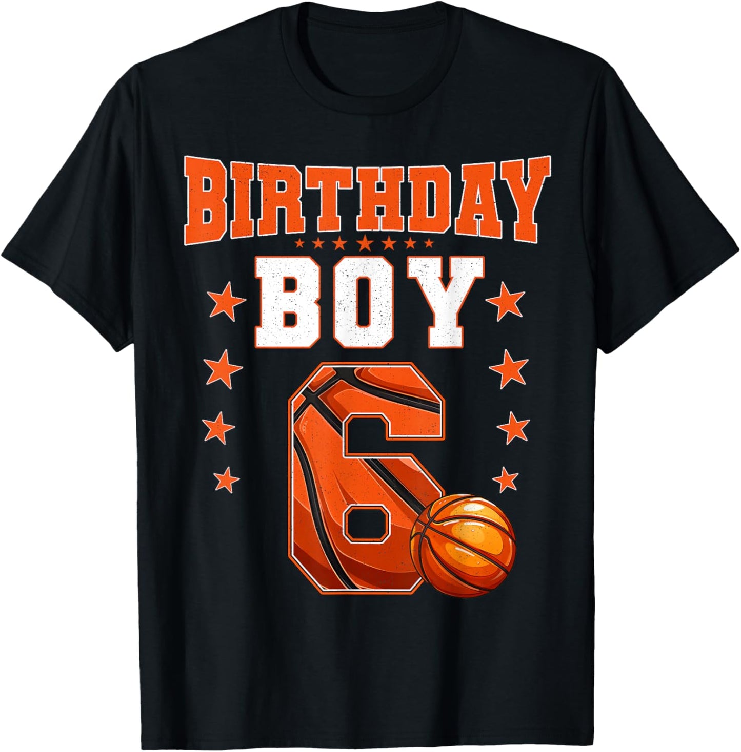 Kids 6 Year Old Birthday Boy Basketball 6th Birthday Party T-Shirt - T-Shirt | Black