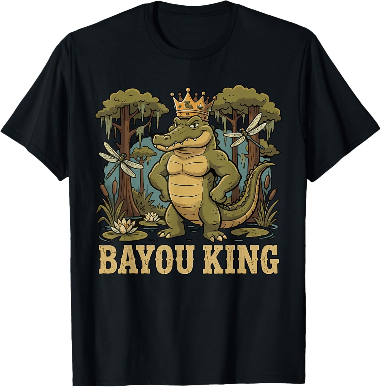 Bayou King Louisiana Alligator Retro Wildlife Travel Cajun T-Shirt - T-Shirt | Black