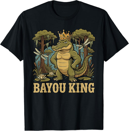 Bayou King Louisiana Alligator Retro Wildlife Travel Cajun T-Shirt - T-Shirt | Black