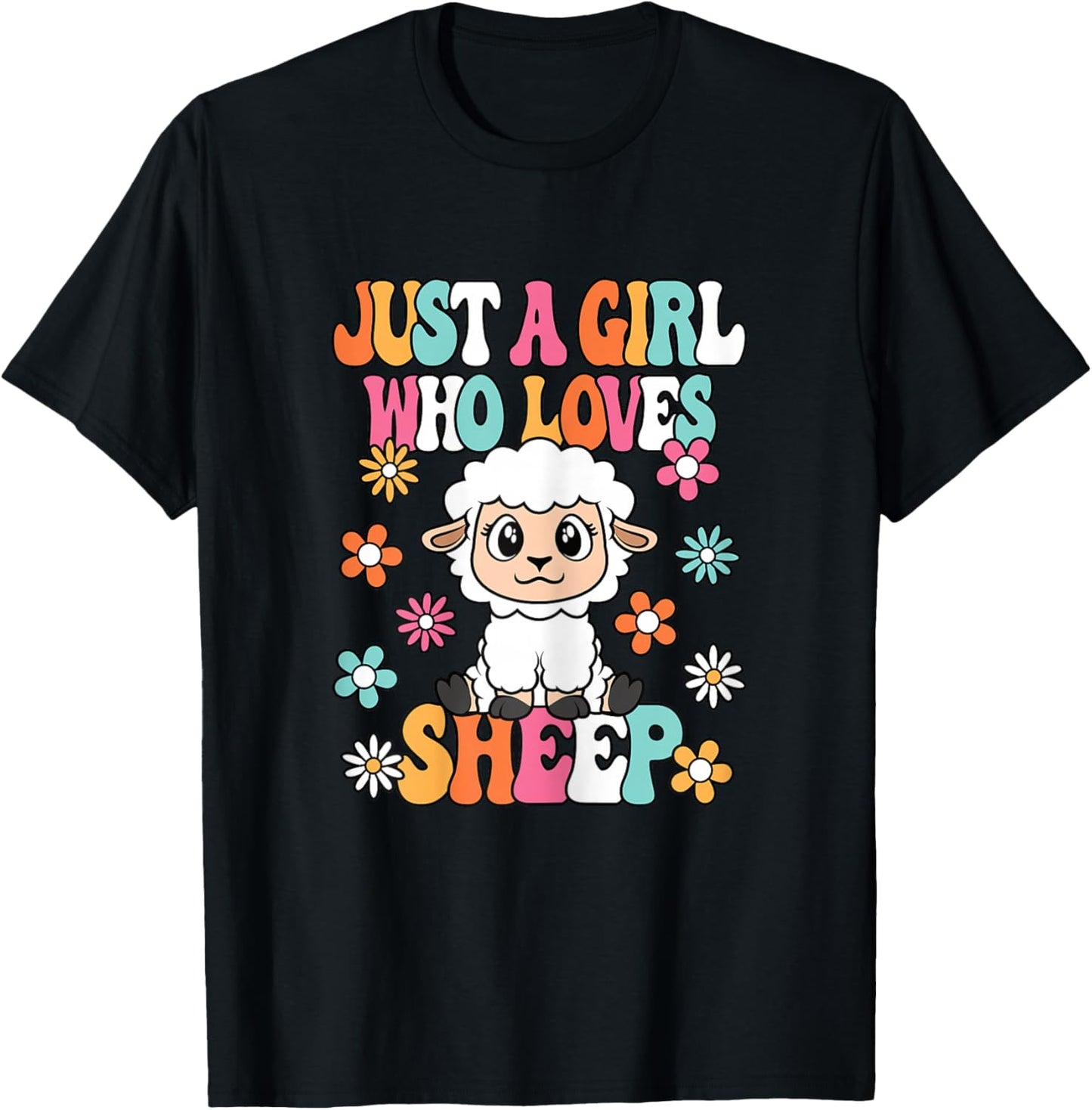 Just A Girl Who Loves Sheep Cute Groovy Sheep Kids T-Shirt - T-Shirt | Black