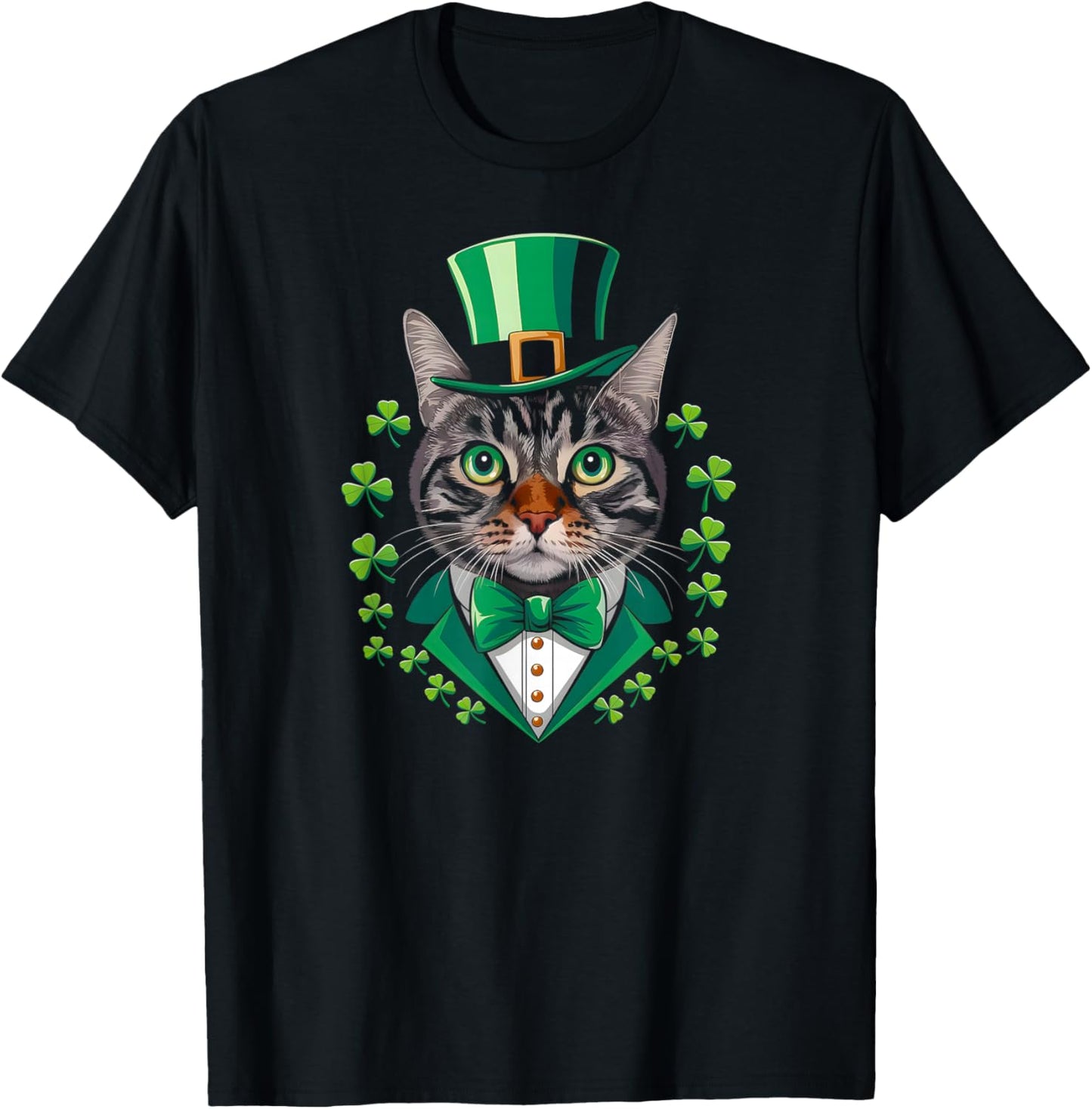 Cat St Patricks Day Irish Shamrock Kitty Kitten Cat Lover T-Shirt - T-Shirt | Black