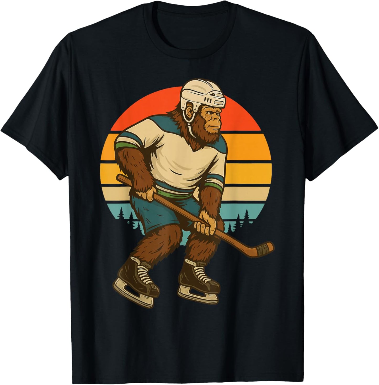 Bigfoot Ice Hockey Retro T-Shirt - T-Shirt | Black
