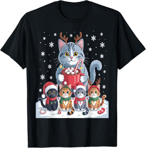 Funny Cat Christmas Shirt Holiday Santa Design T-Shirt - T-Shirt | Black