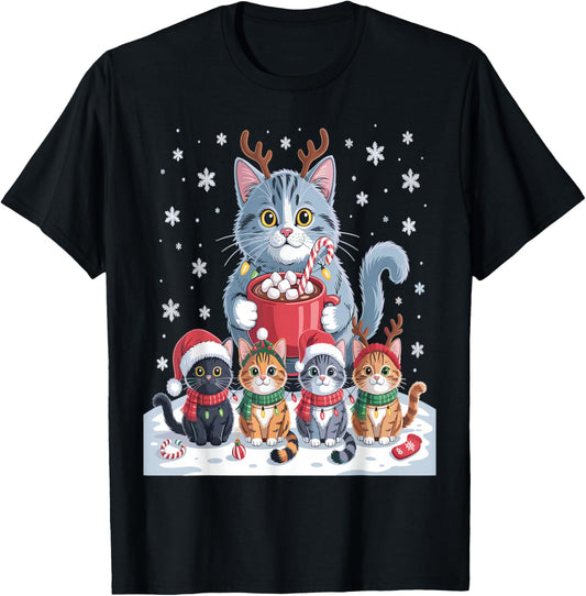 Funny Cat Christmas Shirt Holiday Santa Design T-Shirt - T-Shirt | Black