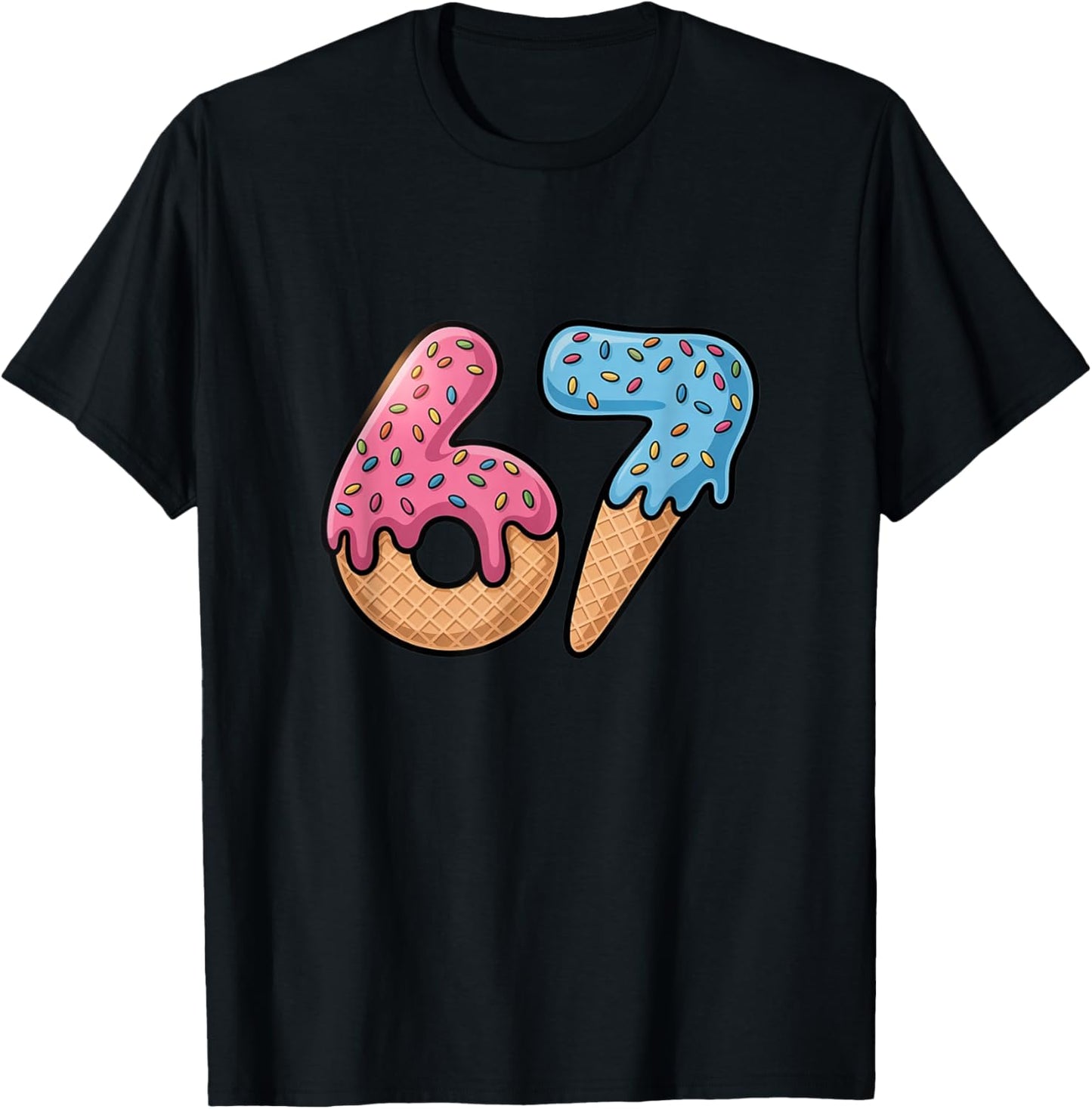 Six Seven Ice Cream Drip Cool Meme 67 Funny Number T-Shirt - T-Shirt | Black