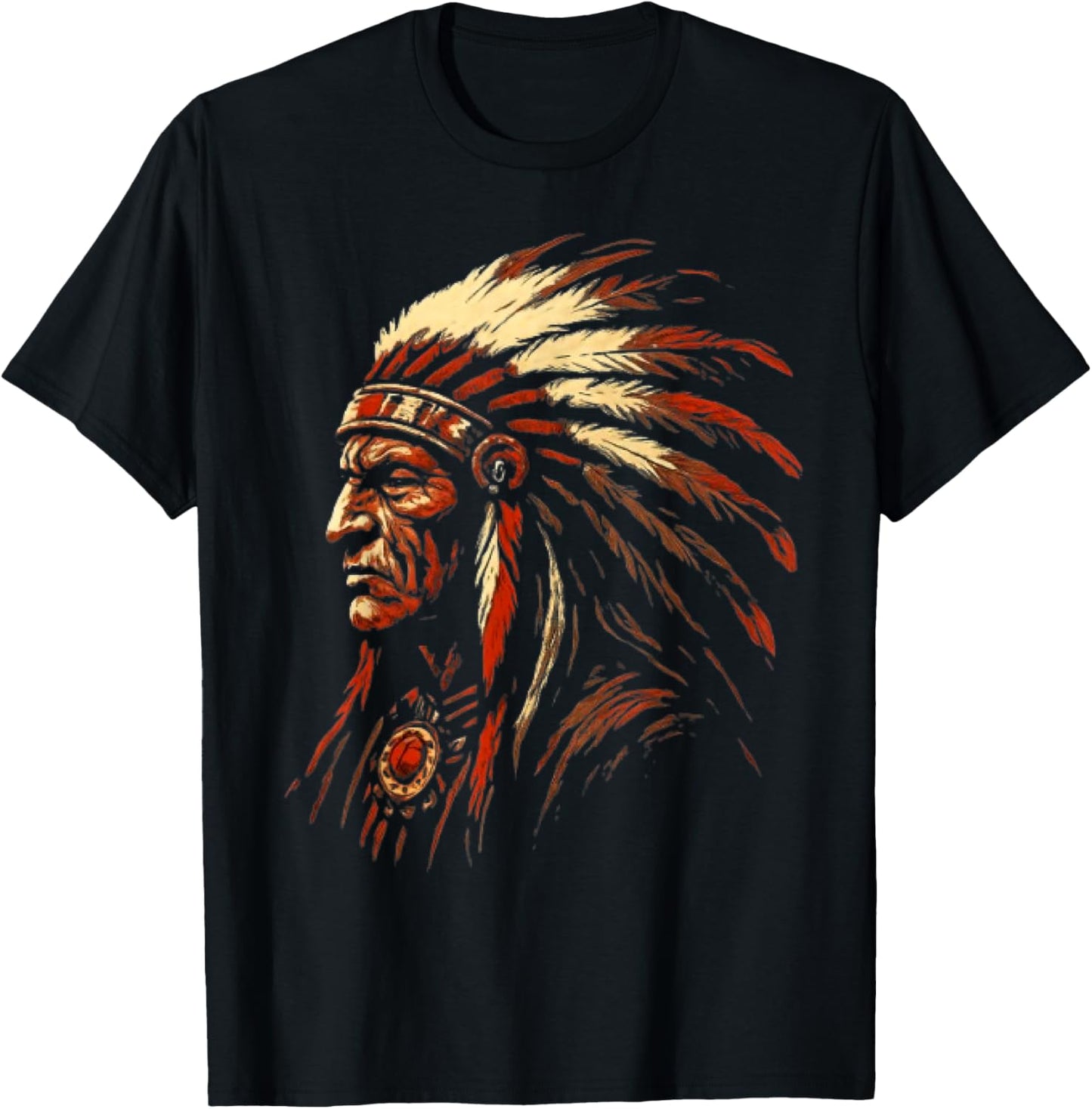 Native American Indian Headdress Traditional Art Men Women T-Shirt - T-Shirt | Black