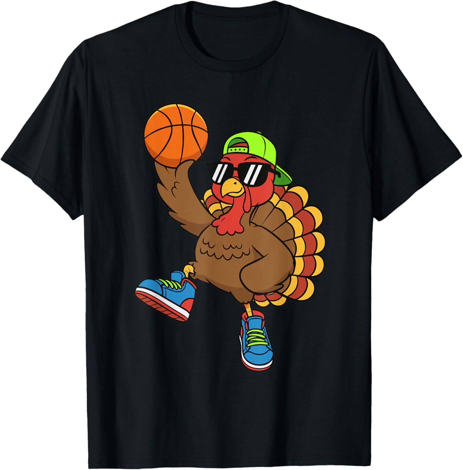 Funny Thanksgiving Turkey Basketball Player Fall for Boys T-Shirt - T-Shirt | Black