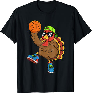 Funny Thanksgiving Turkey Basketball Player Fall for Boys T-Shirt - T-Shirt | Black