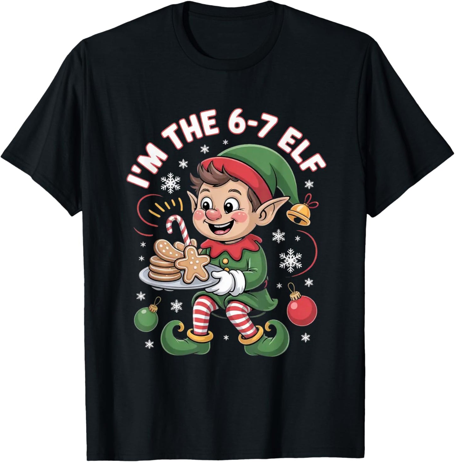 6-7 Christmas Ugly Sweater Six Seven Xmas 67 Meme Santa Elf T-Shirt - T-Shirt | Black