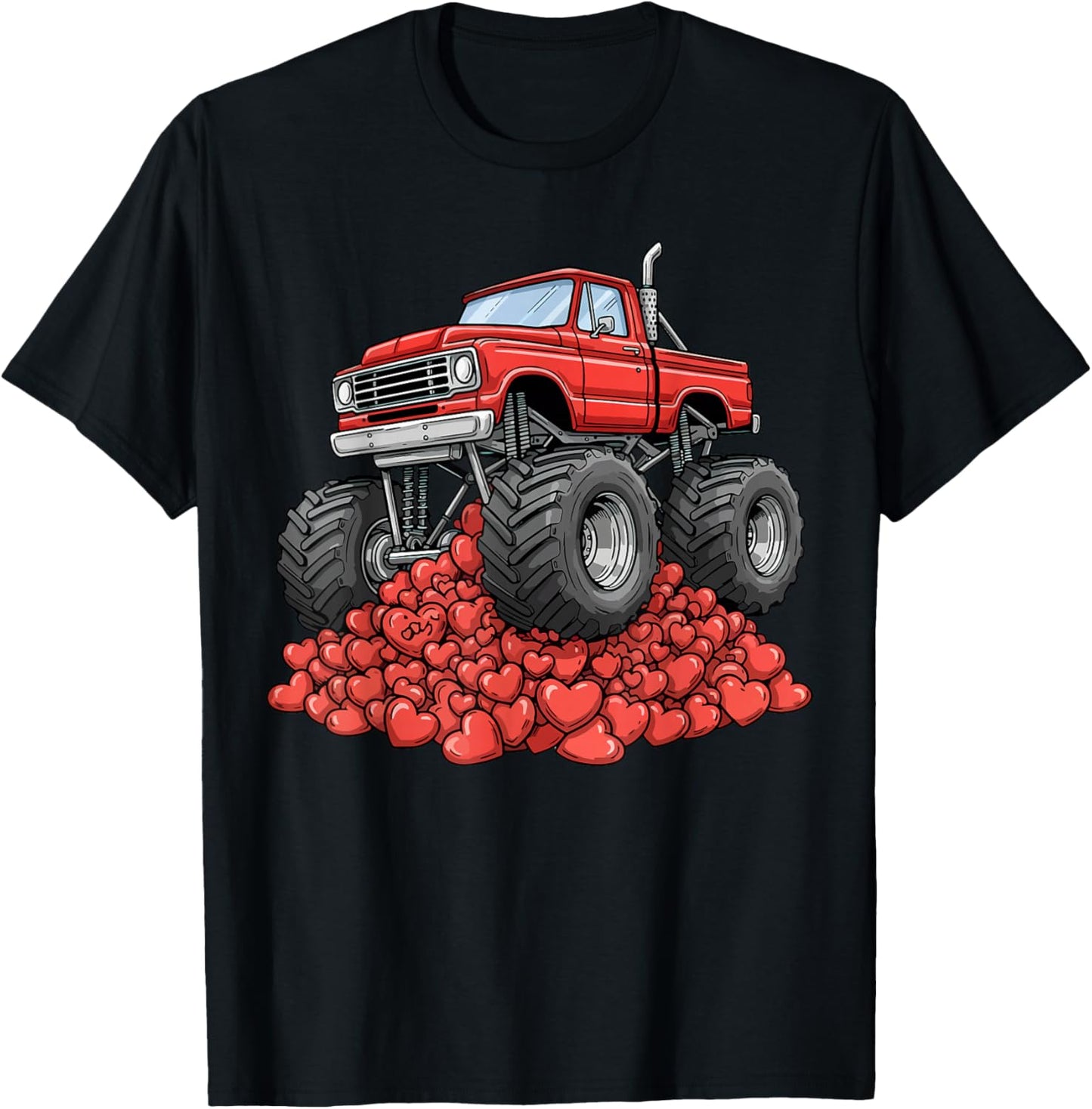 Funny Monster Truck Valentines Day Hearts Toddler Boys Kids T-Shirt - T-Shirt | Black