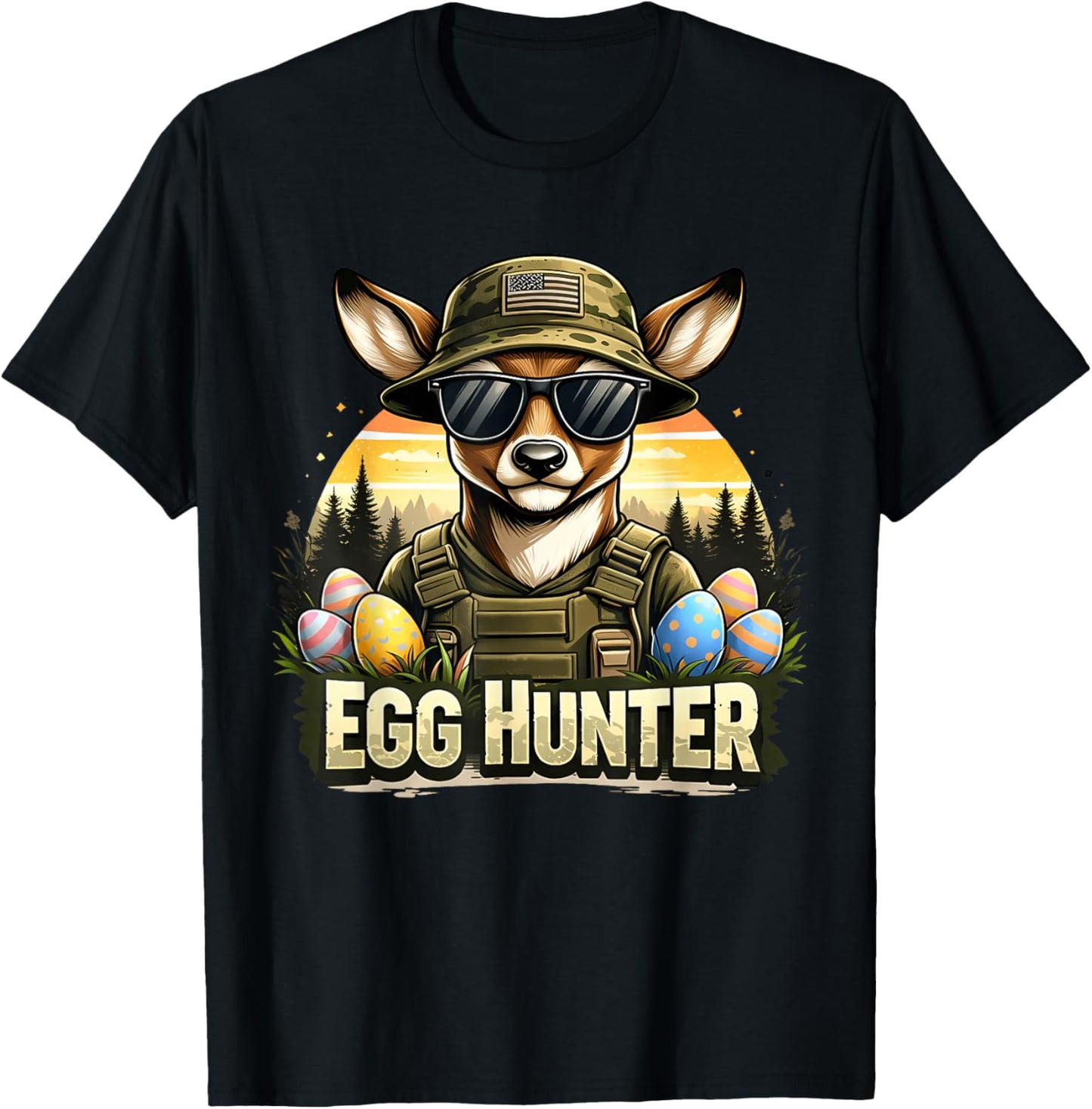 Happy Easter Day Camo Funny Hunting Boys Men Easter Egg T-Shirt - T-Shirt | Black