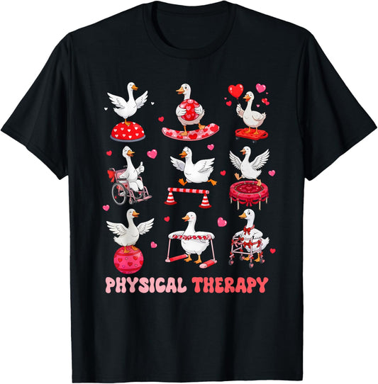Valentines Physical Therapy Physical Therapist Silly Goose T-Shirt - T-Shirt | Black