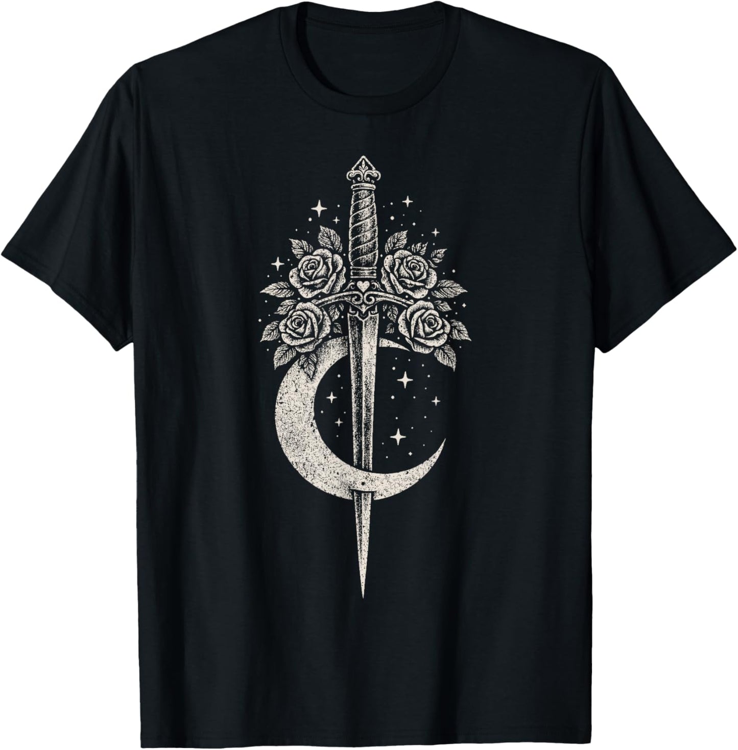 Sword Flowers Moon Romantic Goth Grunge Y2K Alt Aesthetic T-Shirt - T-Shirt | Black