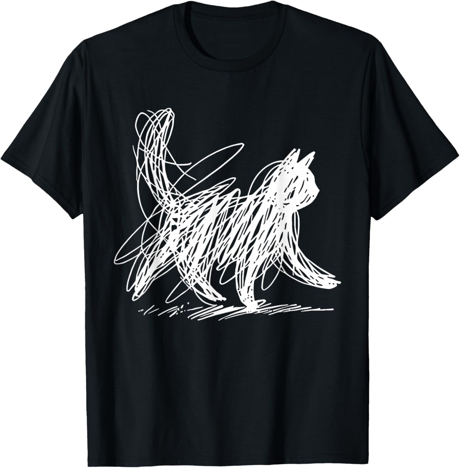 Minimalist Cat Art T-Shirt - T-Shirt | Black