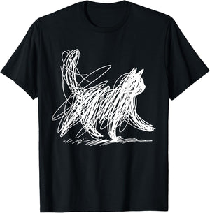 Minimalist Cat Art T-Shirt - T-Shirt | Black