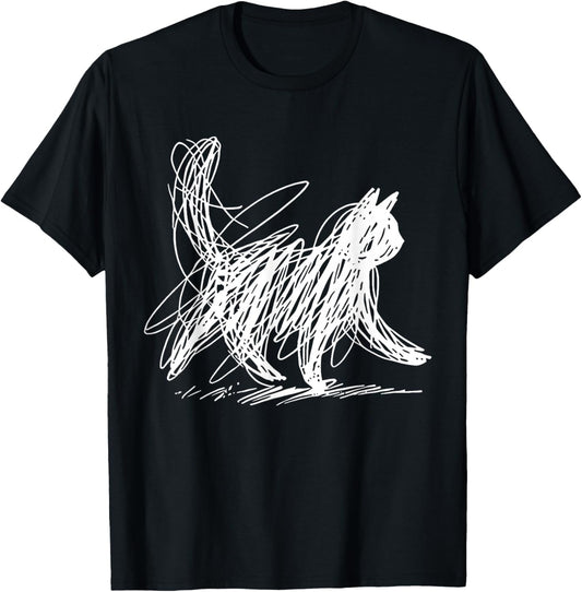 Minimalist Cat Art T-Shirt - T-Shirt | Black