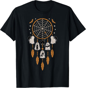 Ghosts Holding Black Cats Halloween Vintage Dreamcatcher T-Shirt - T-Shirt | Black