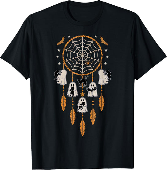 Ghosts Holding Black Cats Halloween Vintage Dreamcatcher T-Shirt - T-Shirt | Black