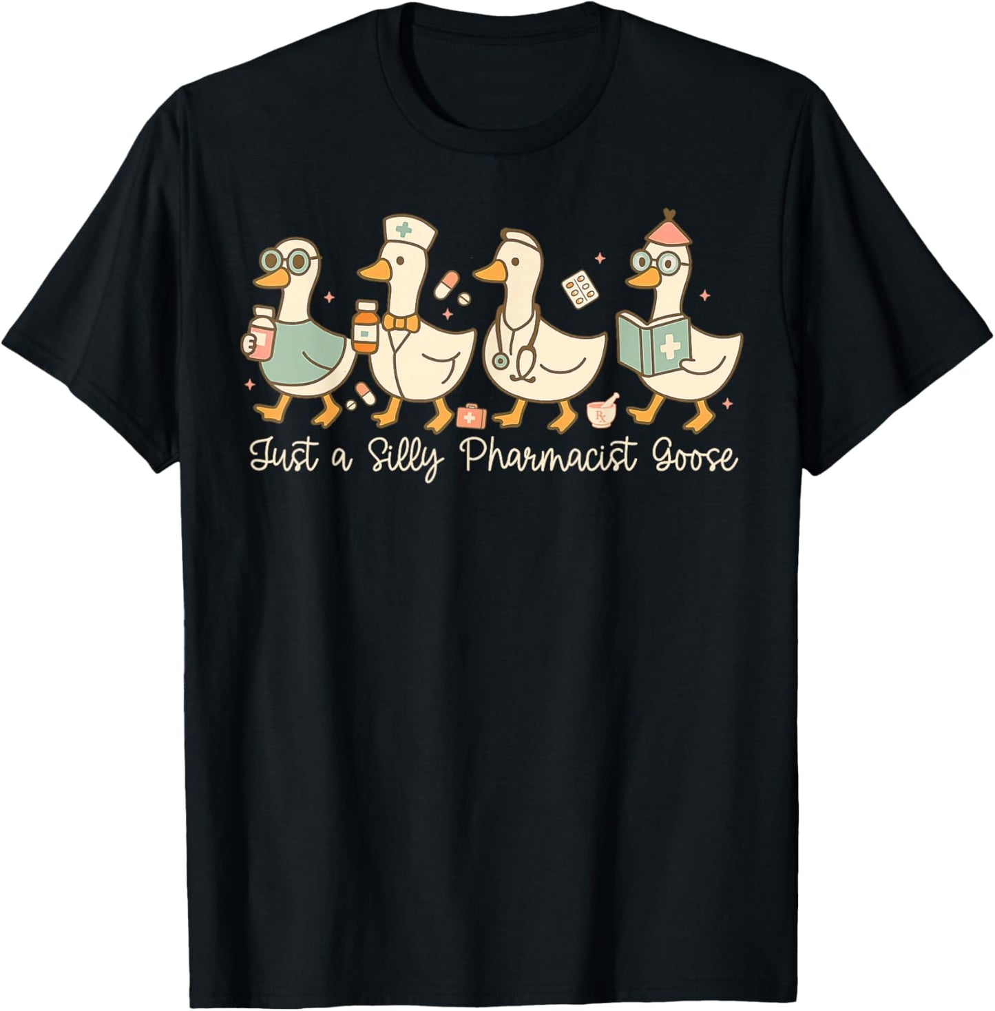 Funny Pharmacist Goose Design Silly Pharmacy Humor T-Shirt - T-Shirt | Black