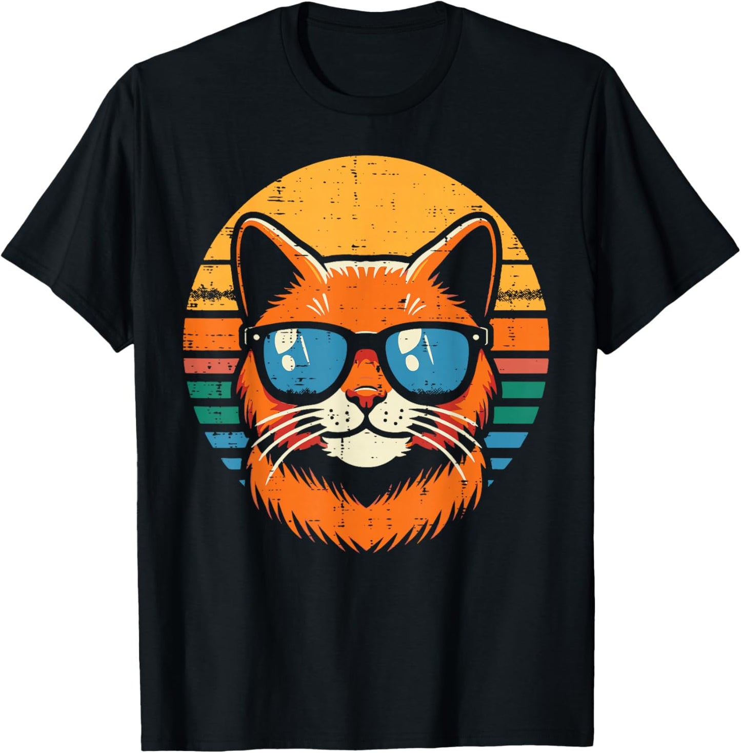 Orange Cat Face Sunglasses Sunset Retro Kitten Men Women Kid T-Shirt - T-Shirt | Black