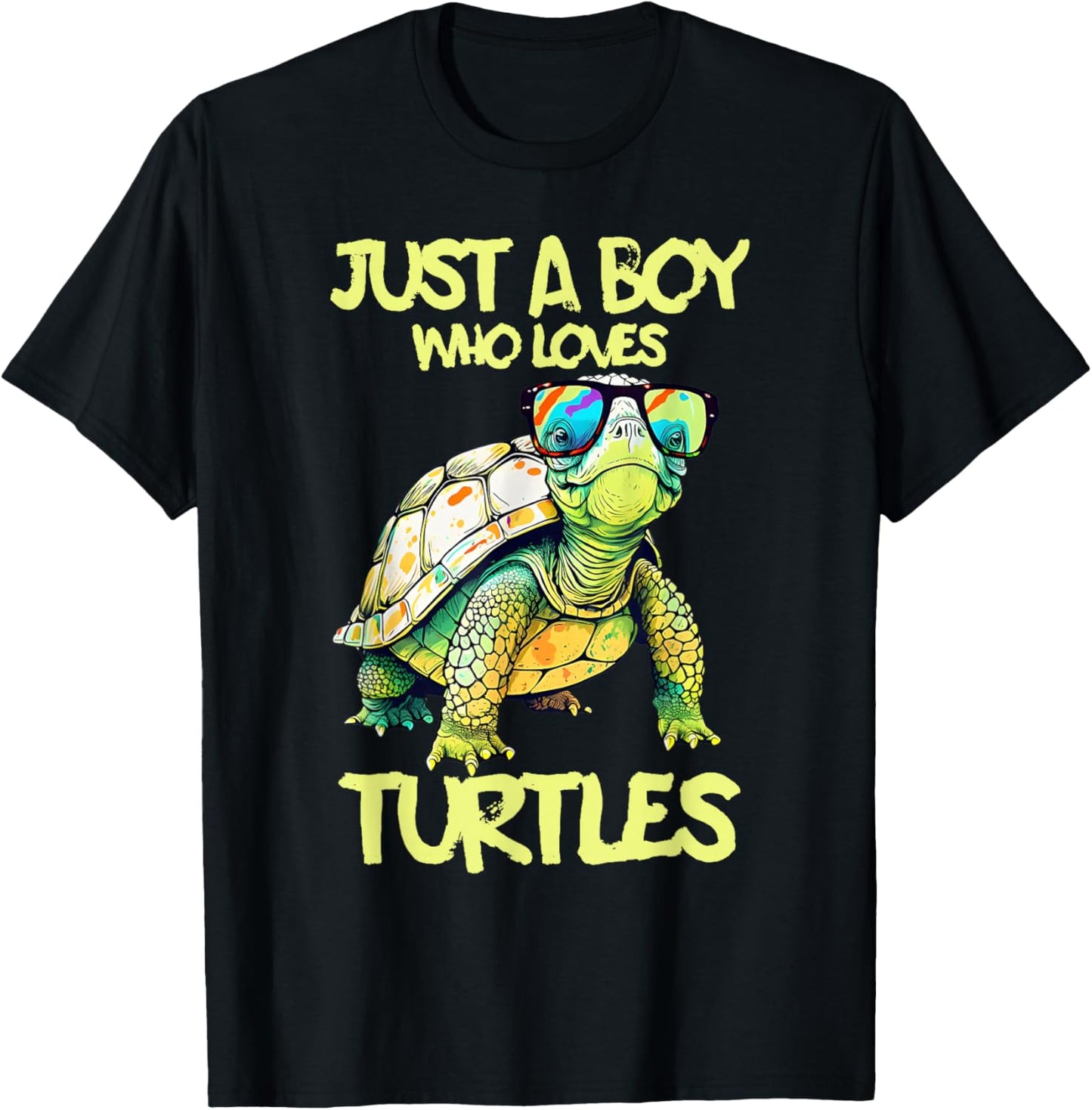 Just A Boy Who Loves Turtles Funny Cool Animal Gift Kids T-Shirt - T-Shirt | Black