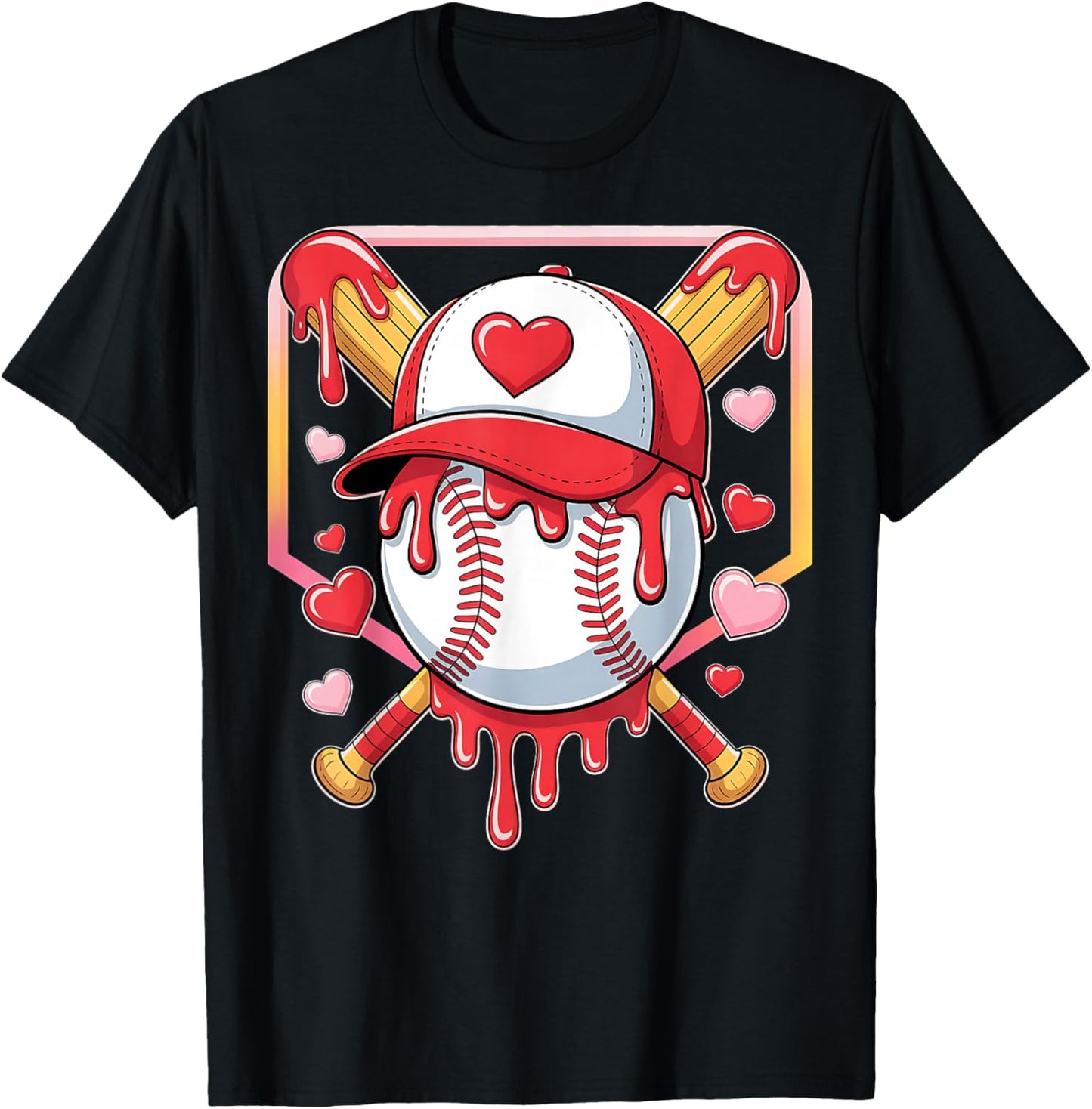 Baseball Heart Valentines Day Baseball Ice Cream Drip Boys T-Shirt - T-Shirt | Black