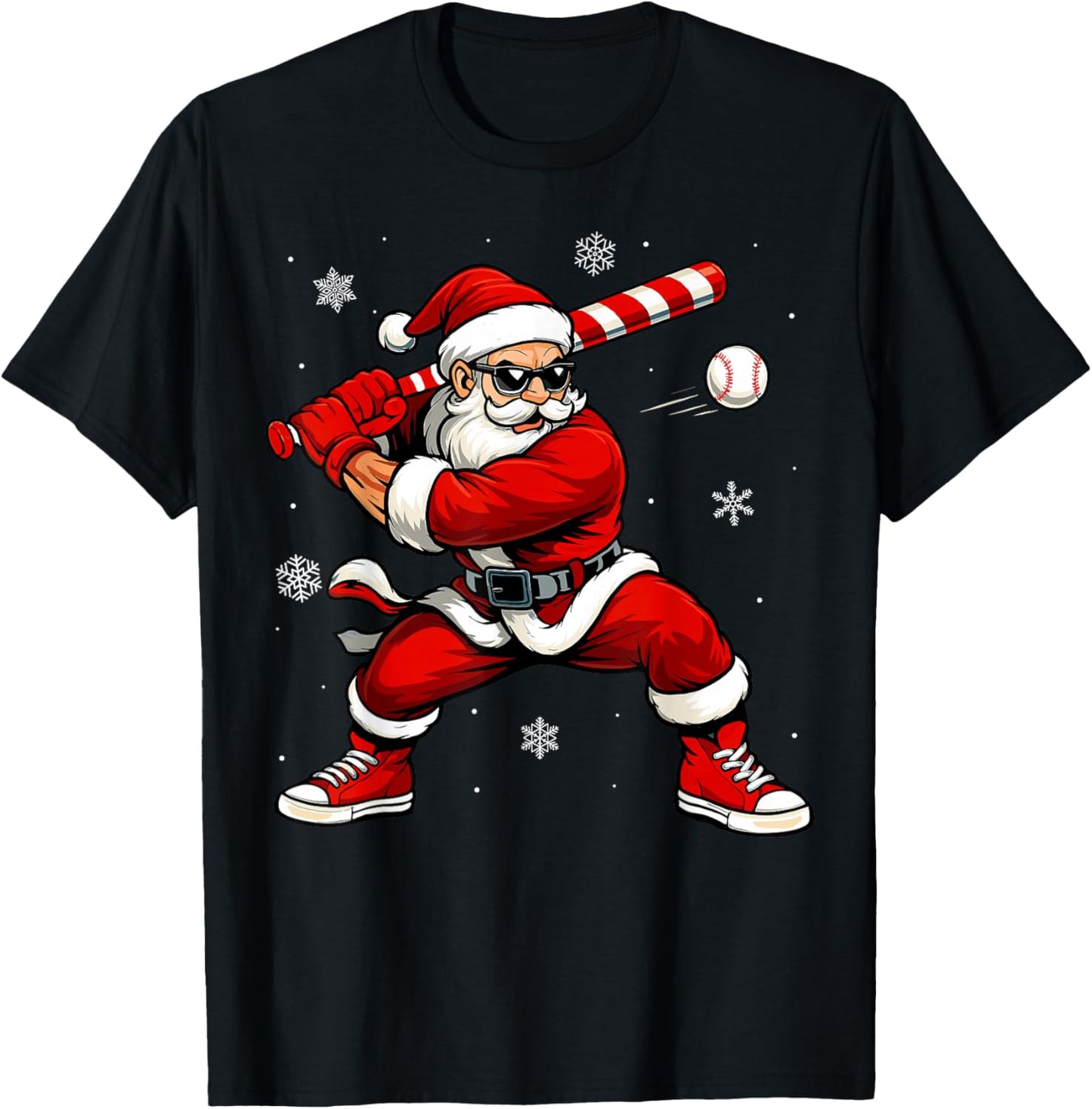 Santa Playing Baseball Xmas Funny Christmas Baseball Santa T-Shirt - T-Shirt | Black