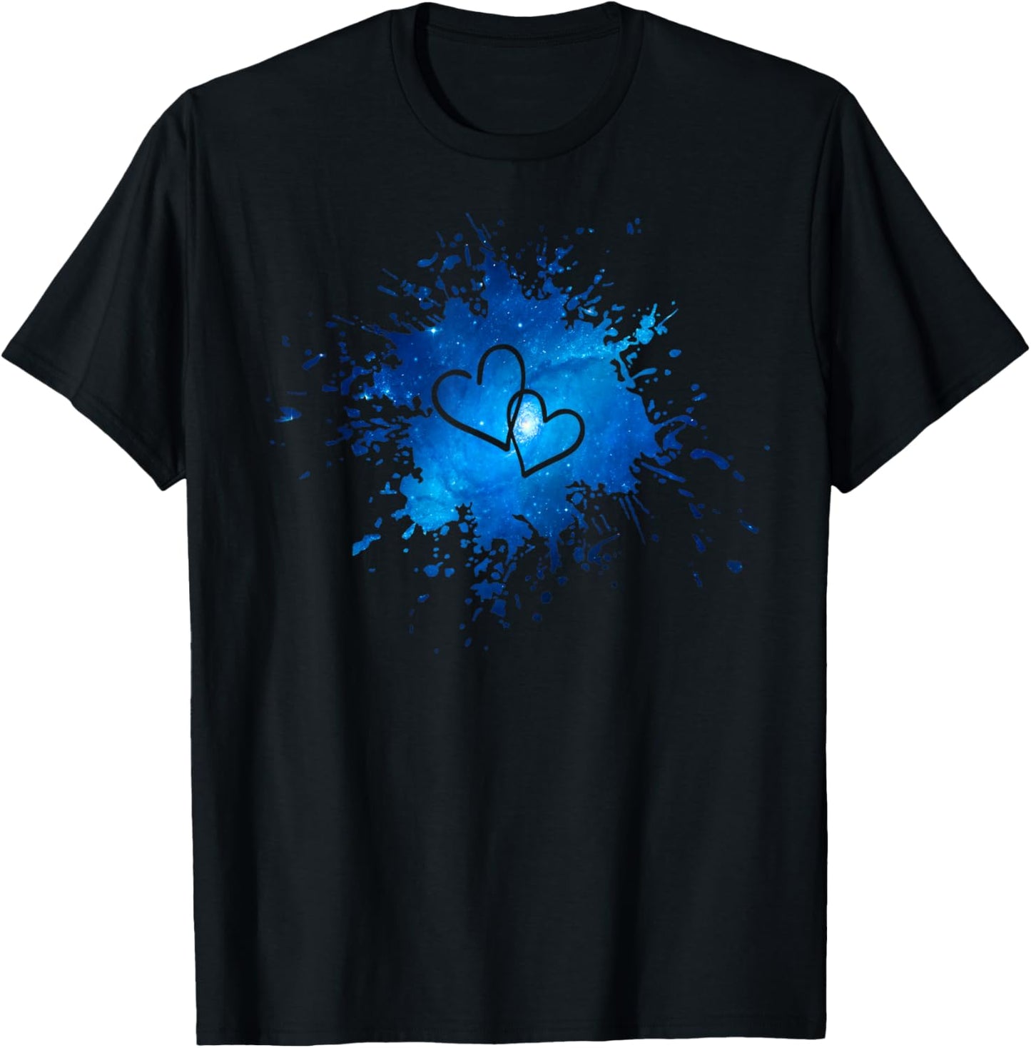 Valentine's Day Linked Hearts Blue Galaxy Splatter T-Shirt - T-Shirt | Black