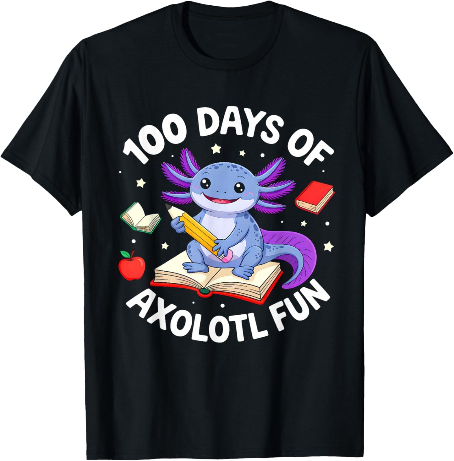 Funny 100 Days of School Axolotl Boys Girls Kids 100th Day T-Shirt - T-Shirt | Black