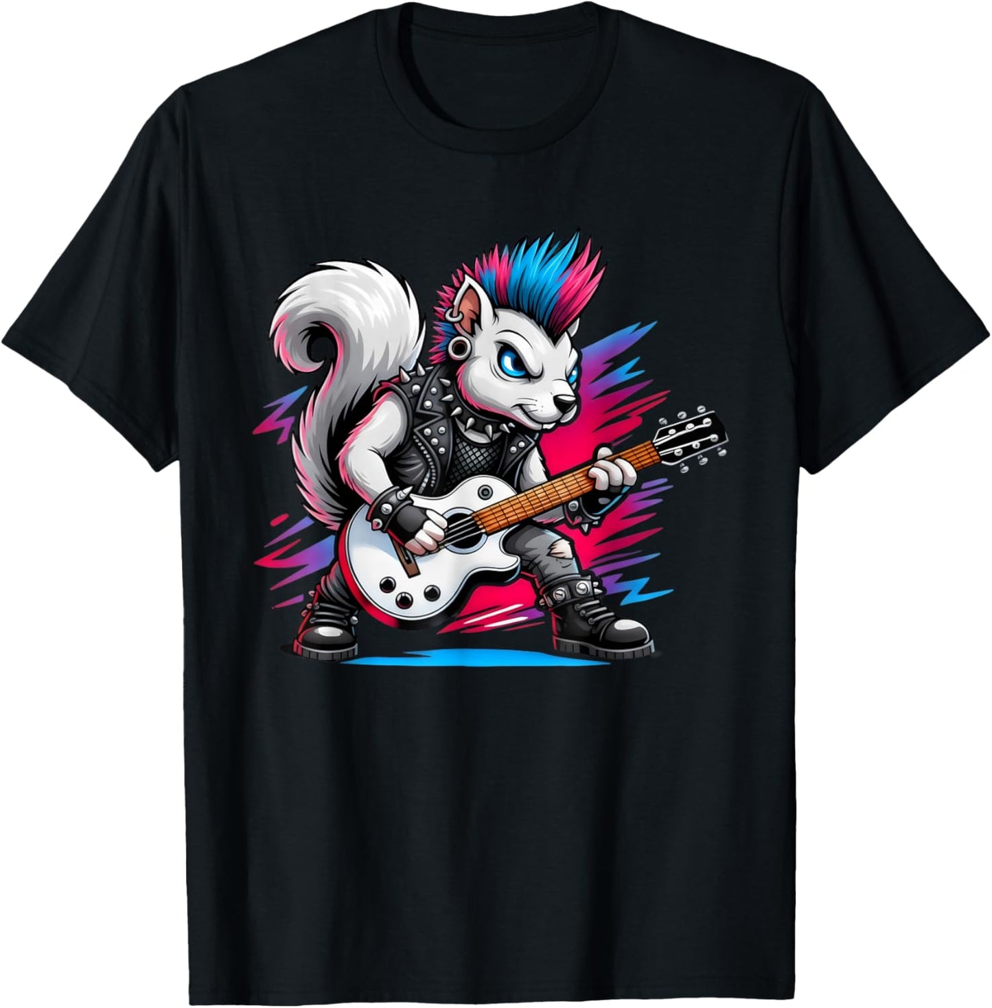 Cute Punk Squirrel, Rock'n Roll Goth, Guitar Kids Rock Star T-Shirt - T-Shirt | Black