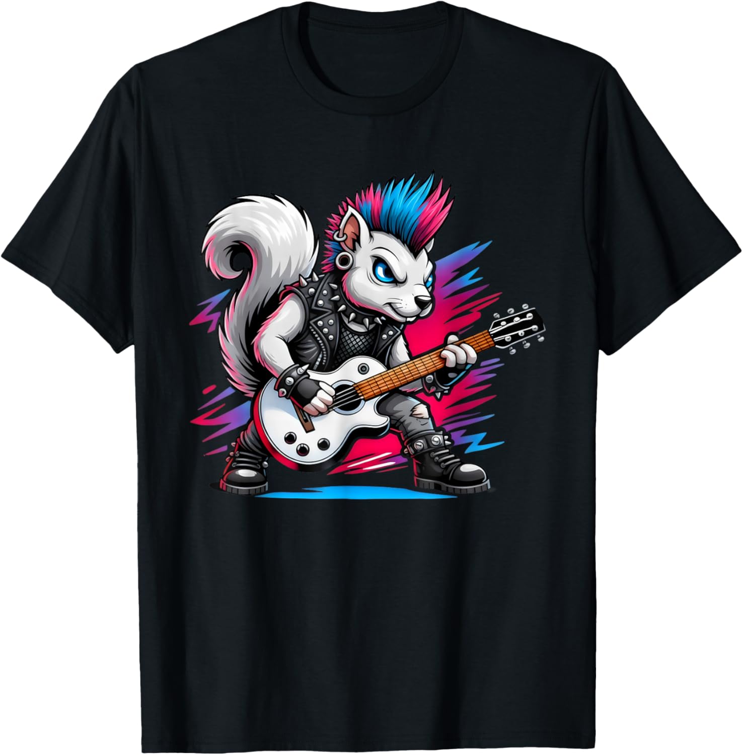 Cute Punk Squirrel, Rock'n Roll Goth, Guitar Kids Rock Star T-Shirt - T-Shirt | Black