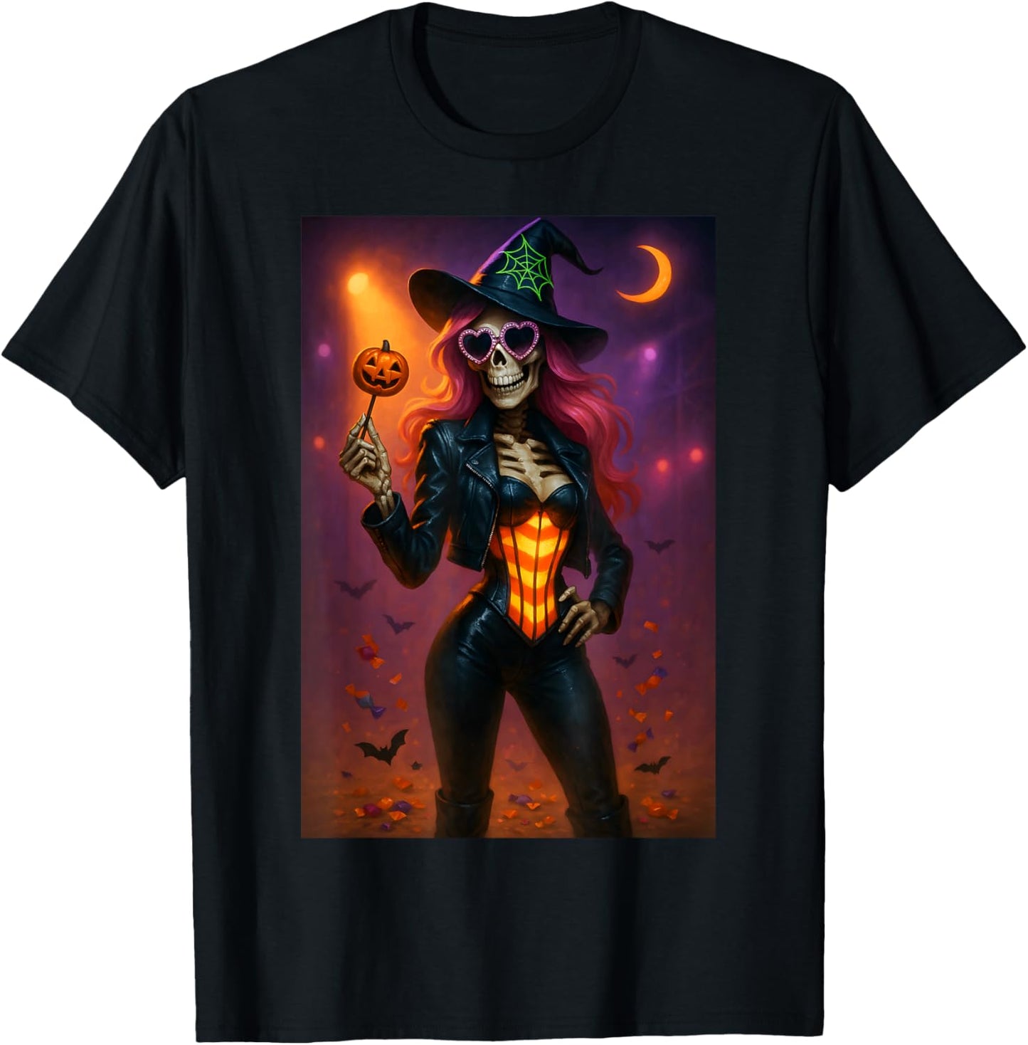 Skeleton Witch Halloween T-Shirt - T-Shirt | Black