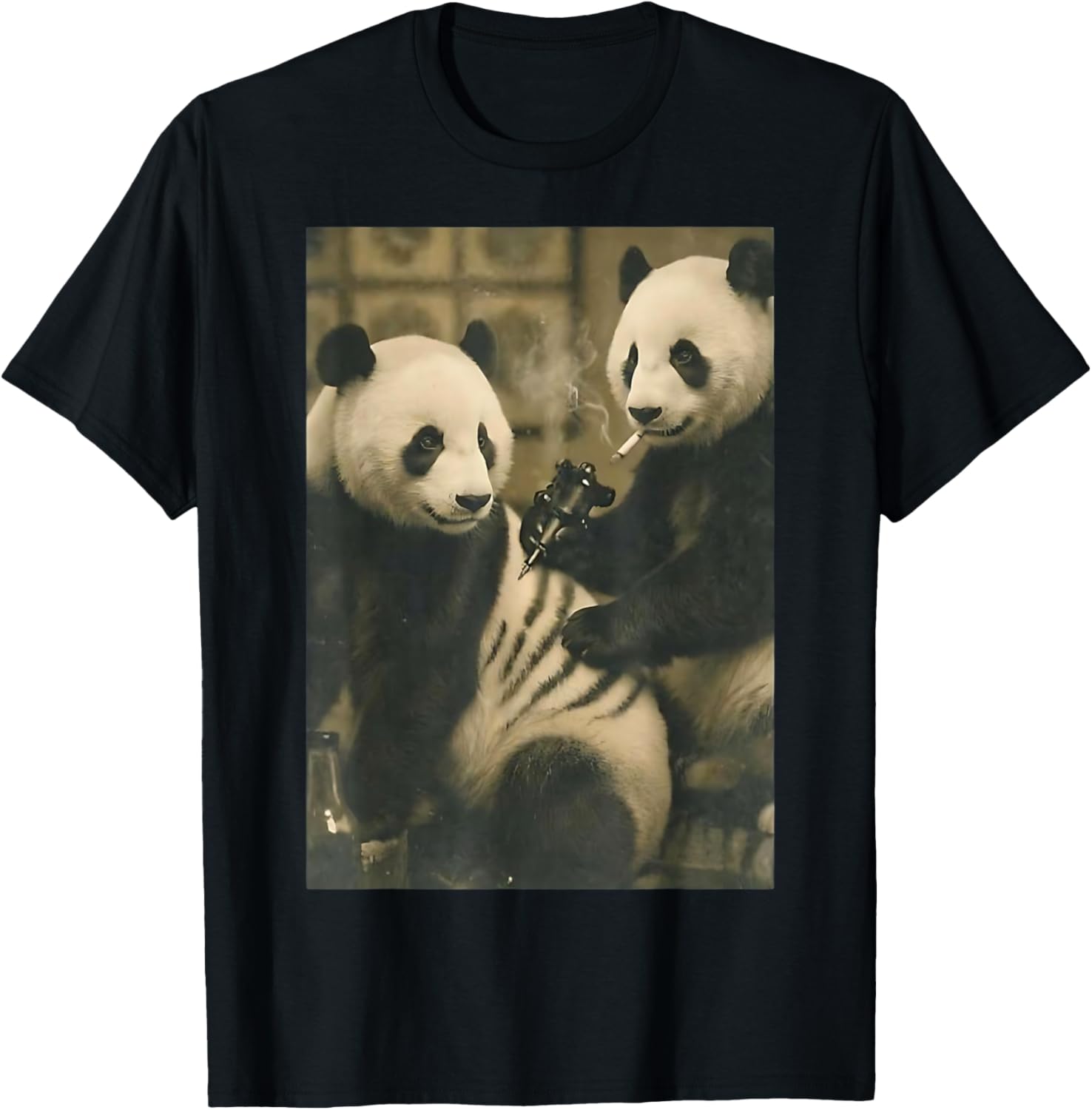 Vintage Panda Bears Tattoo Inked Panda Artist Funny Meme T-Shirt - T-Shirt | Black