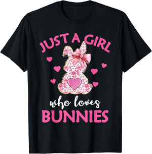 Just A Girl Who Loves Bunnies Cute Rabbit Bunny Lover T-Shirt - T-Shirt | Black