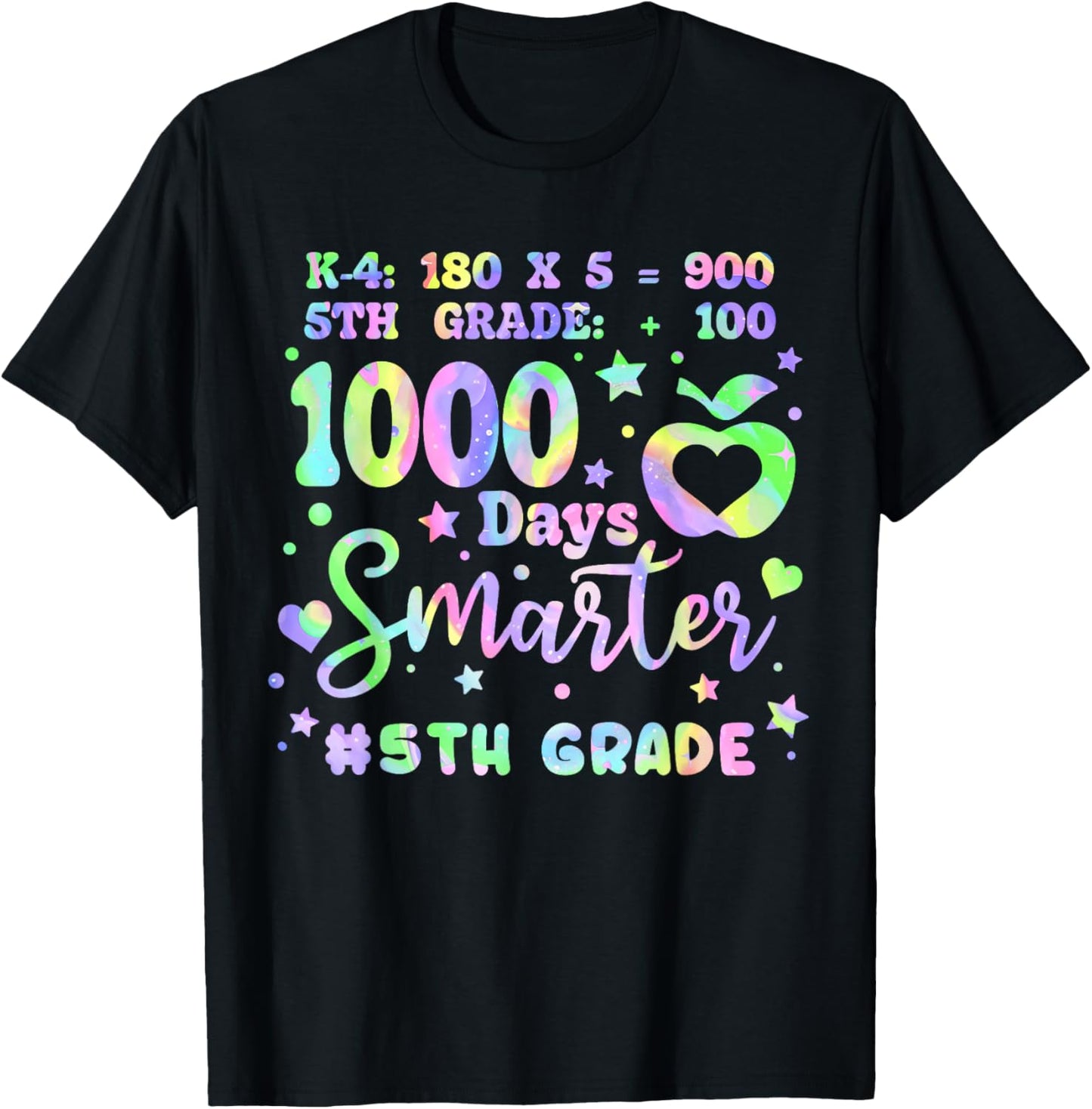 100th Day of 5th Grade Tie Dye Rainbow 1000 Days Smarter T-Shirt - T-Shirt | Black