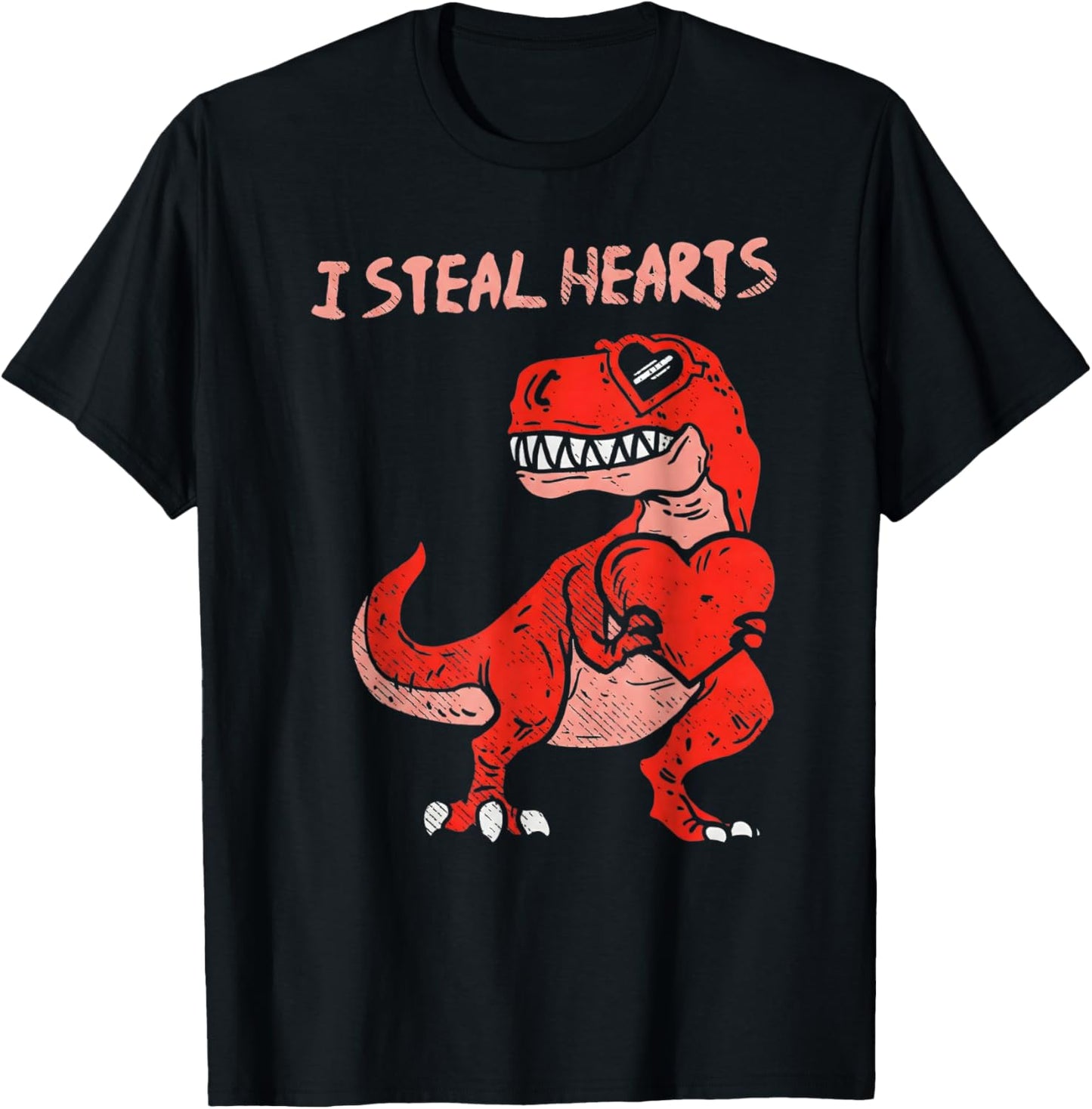 I Steal Hearts Dinosaur Trex Dino Love Valentines T-Shirt - T-Shirt | Black
