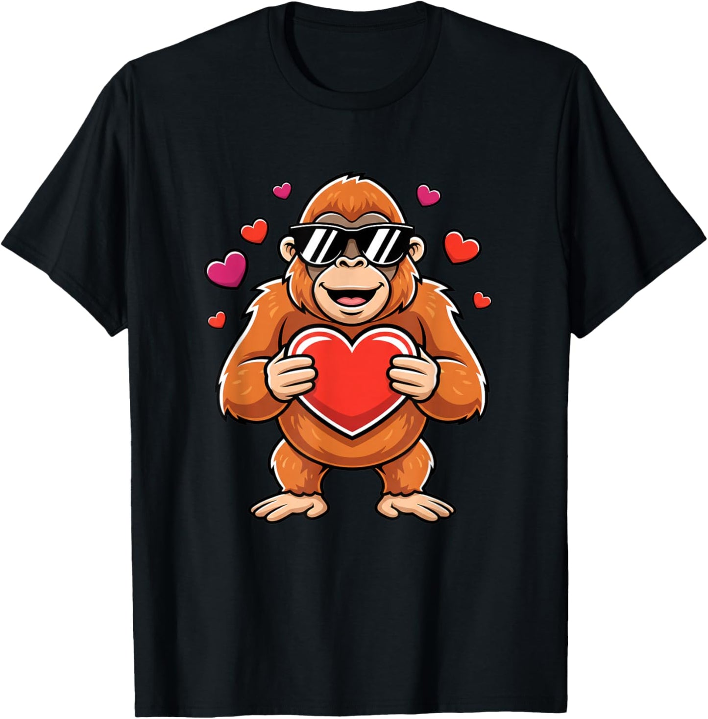 Cool Gorilla Holding Heart Valentine Ape Kids Boys Cute Love T-Shirt - T-Shirt | Black