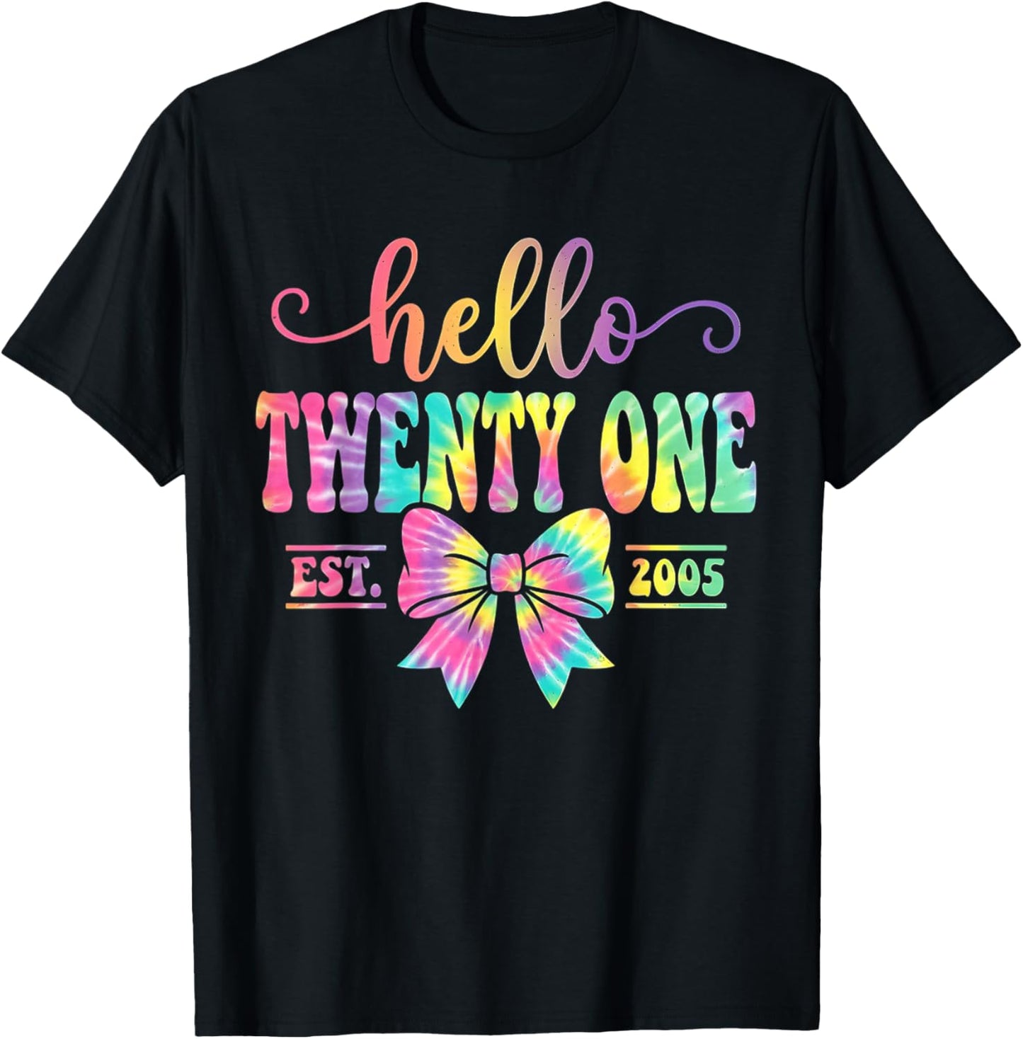 Hello Twenty One Est. 2005 Coquette Bow 21st Birthday Girl T-Shirt - T-Shirt | Black