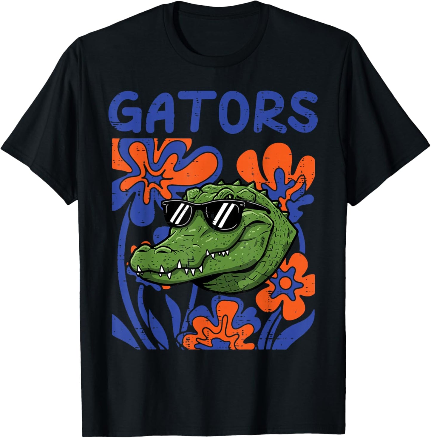 Gator Floral Aligator Men Women Kids Boys Girls Youth Teen T-Shirt - T-Shirt | Black